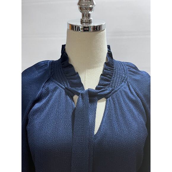 Sandro Paris V-Neck Blue Shift Dress Neck Tie Long Sleeve Sz 36/US Sm - Picture 6 of 12